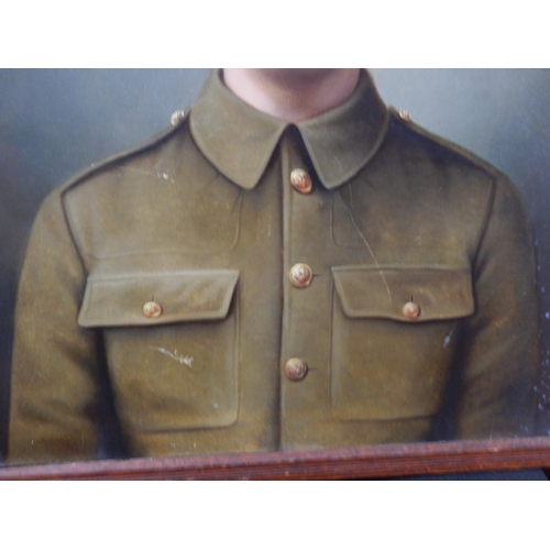 437 - WWI Oil on Canvas of an Officer of The Worcestershire Regiment. Framed, Measuring 66.5cm x 56cm over... 