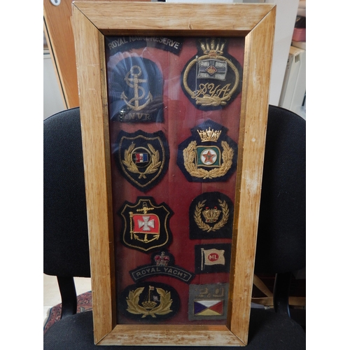 438 - A Quantity of Framed Naval Cloth Badges Including The Royal Yacht