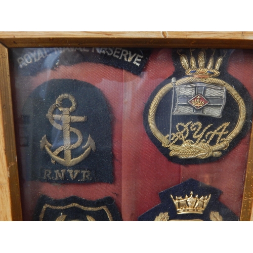 438 - A Quantity of Framed Naval Cloth Badges Including The Royal Yacht