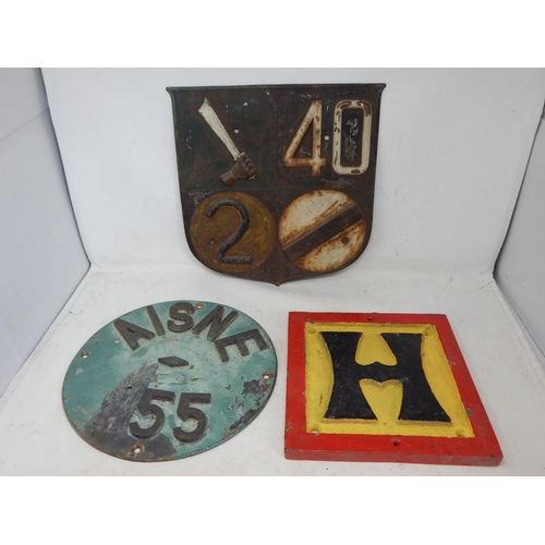 458 - WWII Cast Iron & Tin Train/Tunnel Signs (3)