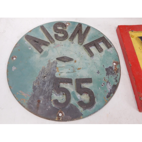 458 - WWII Cast Iron & Tin Train/Tunnel Signs (3)