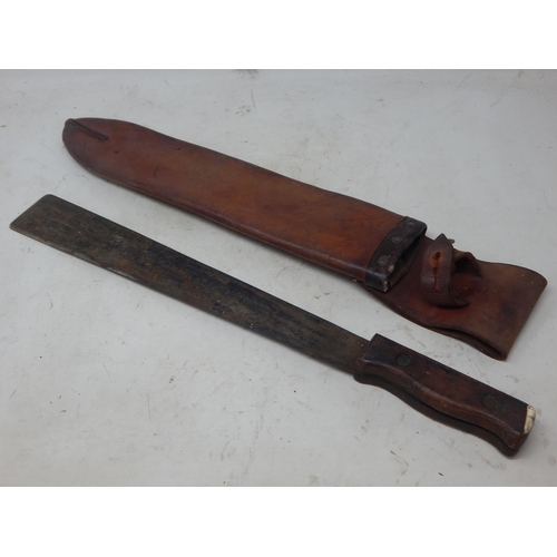 541 - WWI Machete with Marks for 1915 in Leather Scabbard. Length 48.5cm