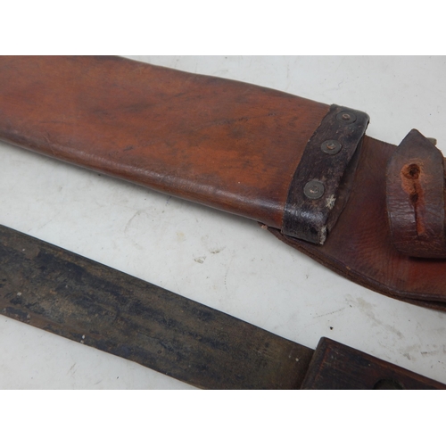 541 - WWI Machete with Marks for 1915 in Leather Scabbard. Length 48.5cm