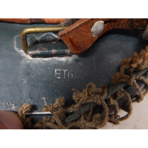 546 - WWII German M42 Helmet with Camouflage Netting. Numbered Inside ET62 & Painted Name 