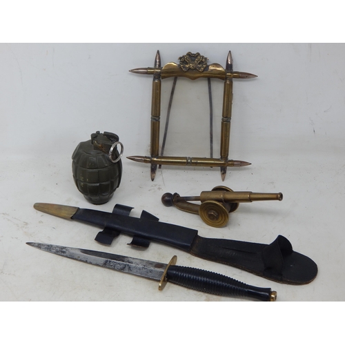 598 - A Quantity of Items Including A Trench Art Cannon & Bullet Photograph Frame, Dummy Grenade & Modern ... 