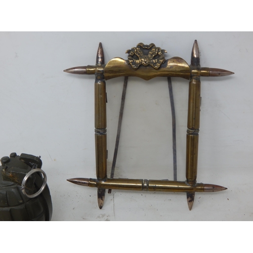 598 - A Quantity of Items Including A Trench Art Cannon & Bullet Photograph Frame, Dummy Grenade & Modern ... 
