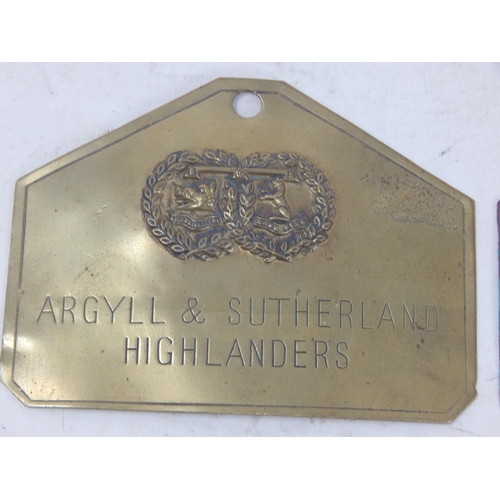 600 - Military Brass Bed Plates for Argyll & Sutherland Highlanders, Coldstream Guards, The Kings Own & Ro... 