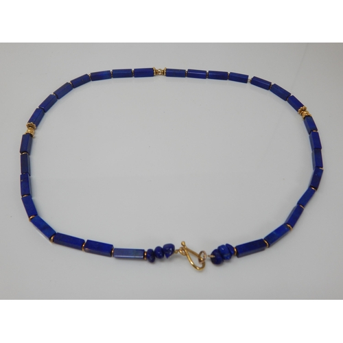 200 - 14ct Gold & Lapis Lazuli Link Necklace: Length 48cm