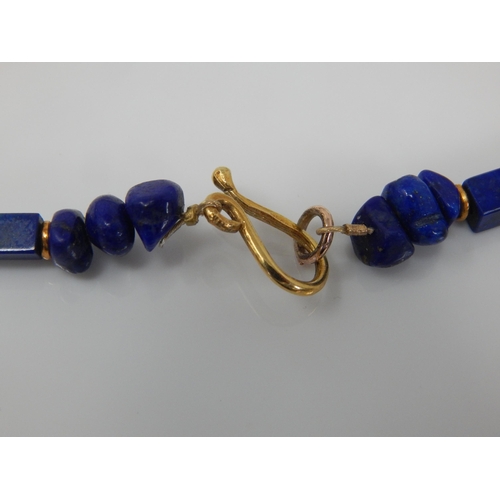 200 - 14ct Gold & Lapis Lazuli Link Necklace: Length 48cm