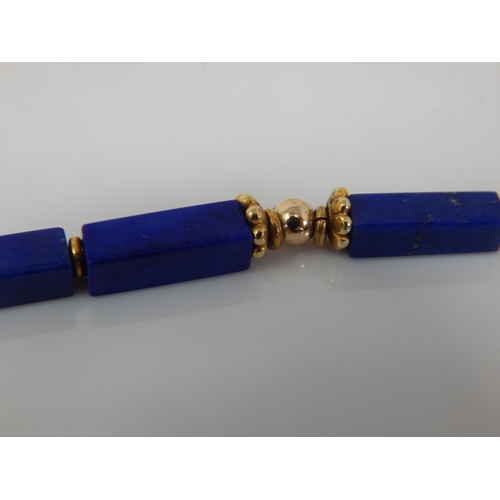 200 - 14ct Gold & Lapis Lazuli Link Necklace: Length 48cm