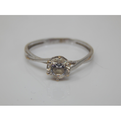 203 - 9ct White Gold CZ Solitaire Ring: Size J/K