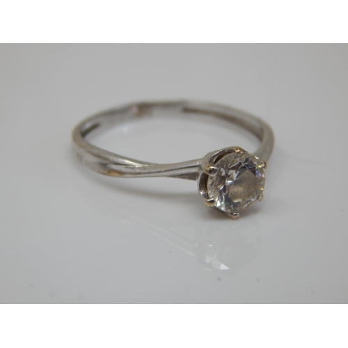 203 - 9ct White Gold CZ Solitaire Ring: Size J/K