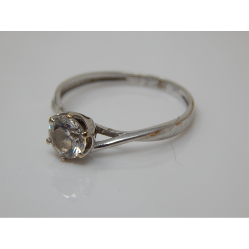 203 - 9ct White Gold CZ Solitaire Ring: Size J/K