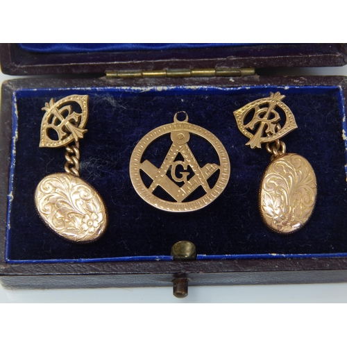 205 - An Edwardian 9ct Gold Masonic Pendant together with 9ct Gold Cufflinks: Weight 4.96g