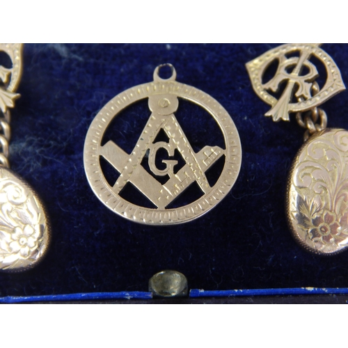 205 - An Edwardian 9ct Gold Masonic Pendant together with 9ct Gold Cufflinks: Weight 4.96g