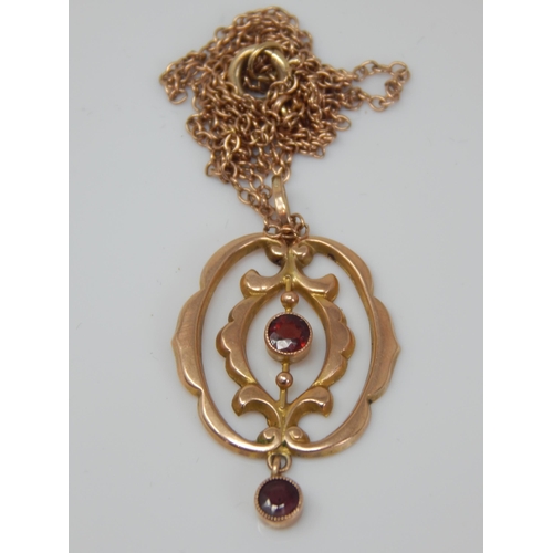 210 - Antique 9ct Gold Garnet Set Pendant with en tremble Garnet Drop on 9ct Gold Chain: Gross weight 3.01... 