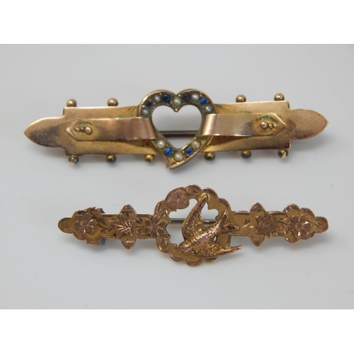 214 - 2 x Edwardian 9ct Gold Brooches: Gross weight 3.72g