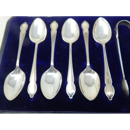 101 - A Set of 12 Victorian Silver Teaspoons & Sugar Tongs Hallmarked Sheffield 1896 by David & George Edw... 