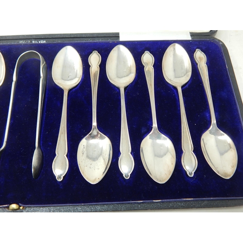 101 - A Set of 12 Victorian Silver Teaspoons & Sugar Tongs Hallmarked Sheffield 1896 by David & George Edw... 