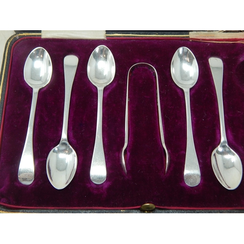 102 - A Victorian Set of 5 Silver Coffee Spoons & Tongs Hallmarked Sheffield 1896 by Thomas Bradbury & Son... 