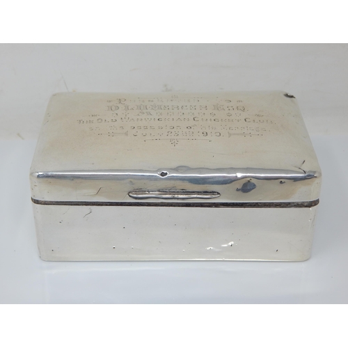 105 - Antique Silver Cigarette Box with Cedar Wood Lining & Weighted Base: Hallmarked London 1910: Measuri... 