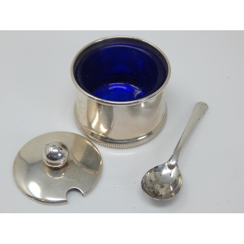 106 - Italian 800 Silver Mustard Pot with Cobalt Blue Glass Liner & Spoon.