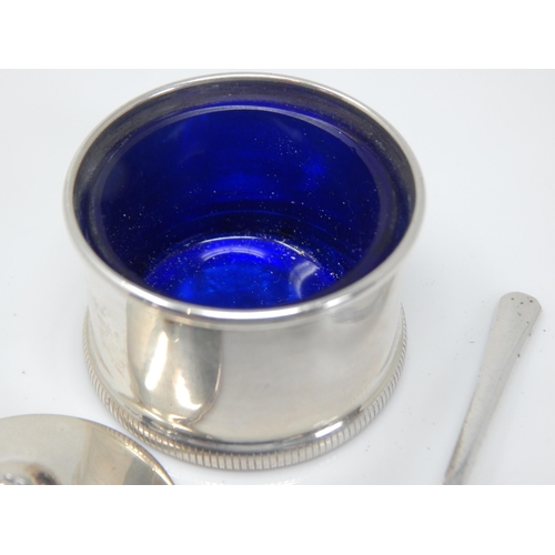 106 - Italian 800 Silver Mustard Pot with Cobalt Blue Glass Liner & Spoon.