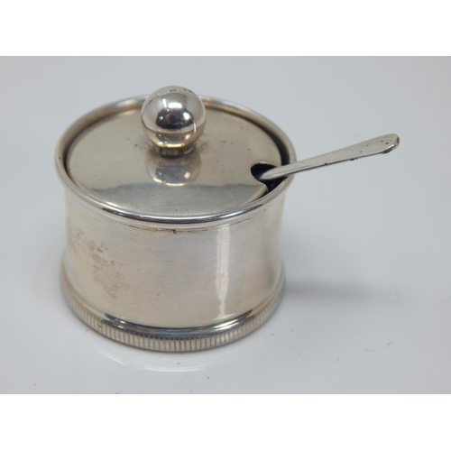 106 - Italian 800 Silver Mustard Pot with Cobalt Blue Glass Liner & Spoon.