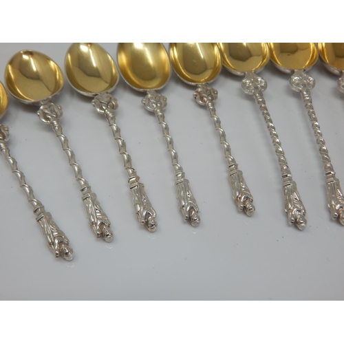 107 - A Set of 10 Continental White Metal Apostle Spoons with Gilded Bowls: Weight 168g