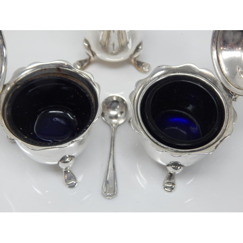 108 - George V Silver Cruet Set Comprising Mustard Pot, Lidded Salt, Pepperette & Spoon. Silver weight 122... 