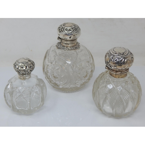 109 - Edwardian Silver Mounted Perfume Bottles: Various Dates & Makers (3)