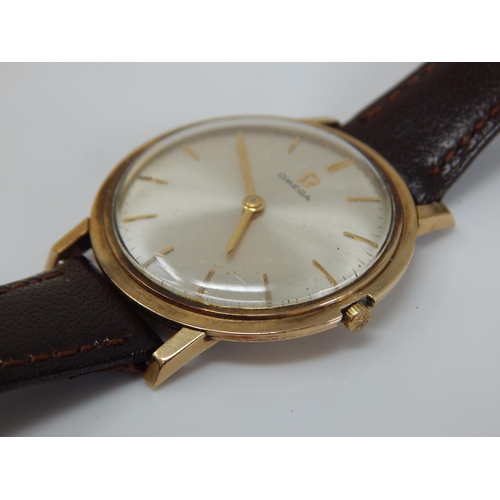 156 - Gentleman's 9ct Gold OMEGA Mid Size Wristwatch 1964 with replacement winder on Brown Leather Strap. ... 