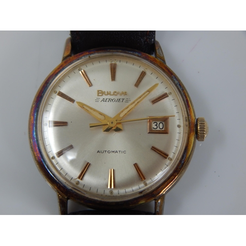 157 - Gentleman's BULOVA Aerojet Automatic Wristwatch with Date Aperture & Sweep Seconds Hand on Brown Lea... 