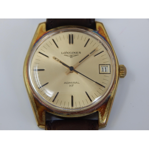 158 - Gentleman's LONGINES Admiral HF Wristwatch with Date Aperture & Sweep Seconds Hand on Brown Leather ... 