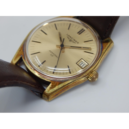 158 - Gentleman's LONGINES Admiral HF Wristwatch with Date Aperture & Sweep Seconds Hand on Brown Leather ... 