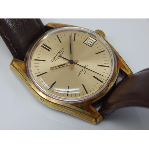 158 - Gentleman's LONGINES Admiral HF Wristwatch with Date Aperture & Sweep Seconds Hand on Brown Leather ... 