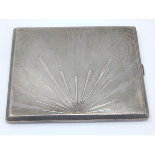 112 - Art Deco Silver Cigarette Case Hallmarked Birmingham 1931 by Smith & Bartlam: Measuring 10cm x 8.5cm... 