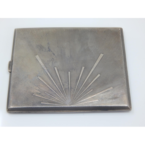 112 - Art Deco Silver Cigarette Case Hallmarked Birmingham 1931 by Smith & Bartlam: Measuring 10cm x 8.5cm... 