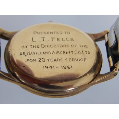 218 - Gentleman's 9ct Gold Garard Wristwatch with Presentation Inscription from De-Havilland on Gold Plate... 