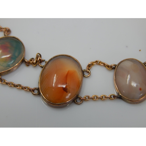 220 - Antique Yellow Metal Bracelet Set with Agate Stones.