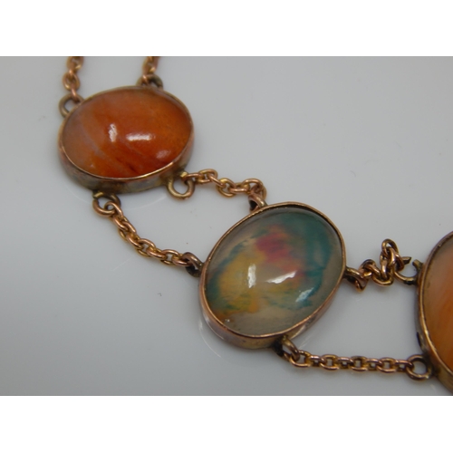 220 - Antique Yellow Metal Bracelet Set with Agate Stones.