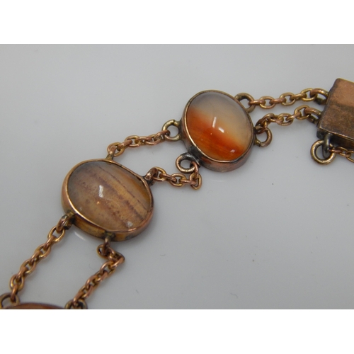 220 - Antique Yellow Metal Bracelet Set with Agate Stones.