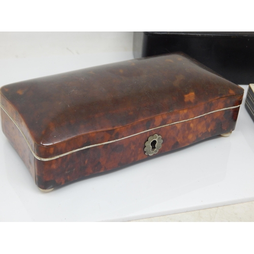 335 - 19th Century Tortoiseshell Box 15cm wide together with a Chinese black lacquer box & a further inlai... 