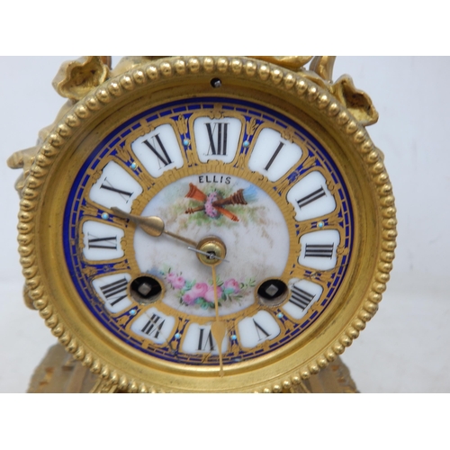 338 - 19th Century French ormolu & enamel clock by Ellis with enamel painted dial on stand. The clock with... 