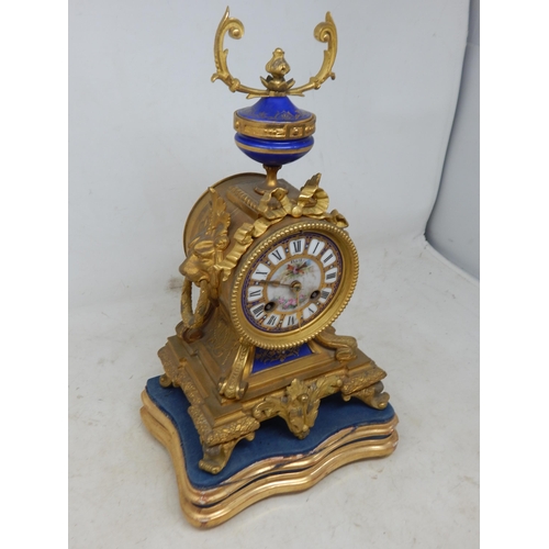 338 - 19th Century French ormolu & enamel clock by Ellis with enamel painted dial on stand. The clock with... 