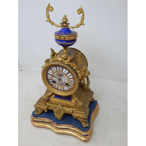 338 - 19th Century French ormolu & enamel clock by Ellis with enamel painted dial on stand. The clock with... 