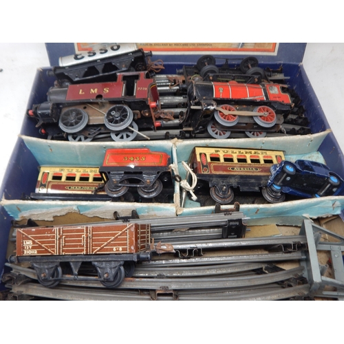 339 - Hornby Tin Plate Key Wind Train Set & Track with Additional Engine & Carriages etc.