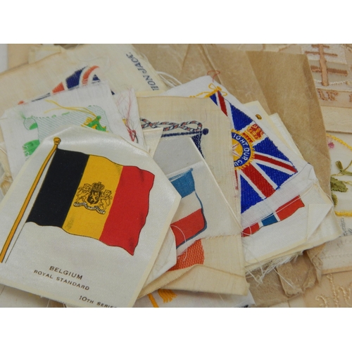 340 - A Collection of WWI Silk Postcards (36) together with Silk Flags, Queen Mary 1914 Christmas Tin, Sil... 