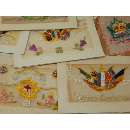 340 - A Collection of WWI Silk Postcards (36) together with Silk Flags, Queen Mary 1914 Christmas Tin, Sil... 