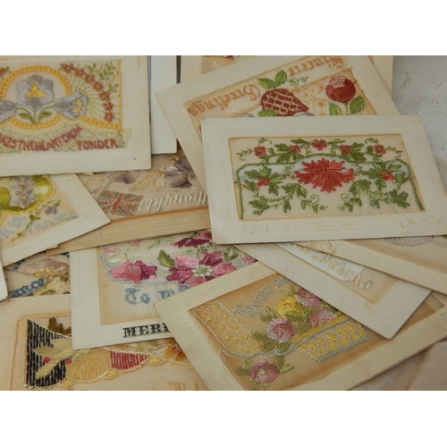 340 - A Collection of WWI Silk Postcards (36) together with Silk Flags, Queen Mary 1914 Christmas Tin, Sil... 